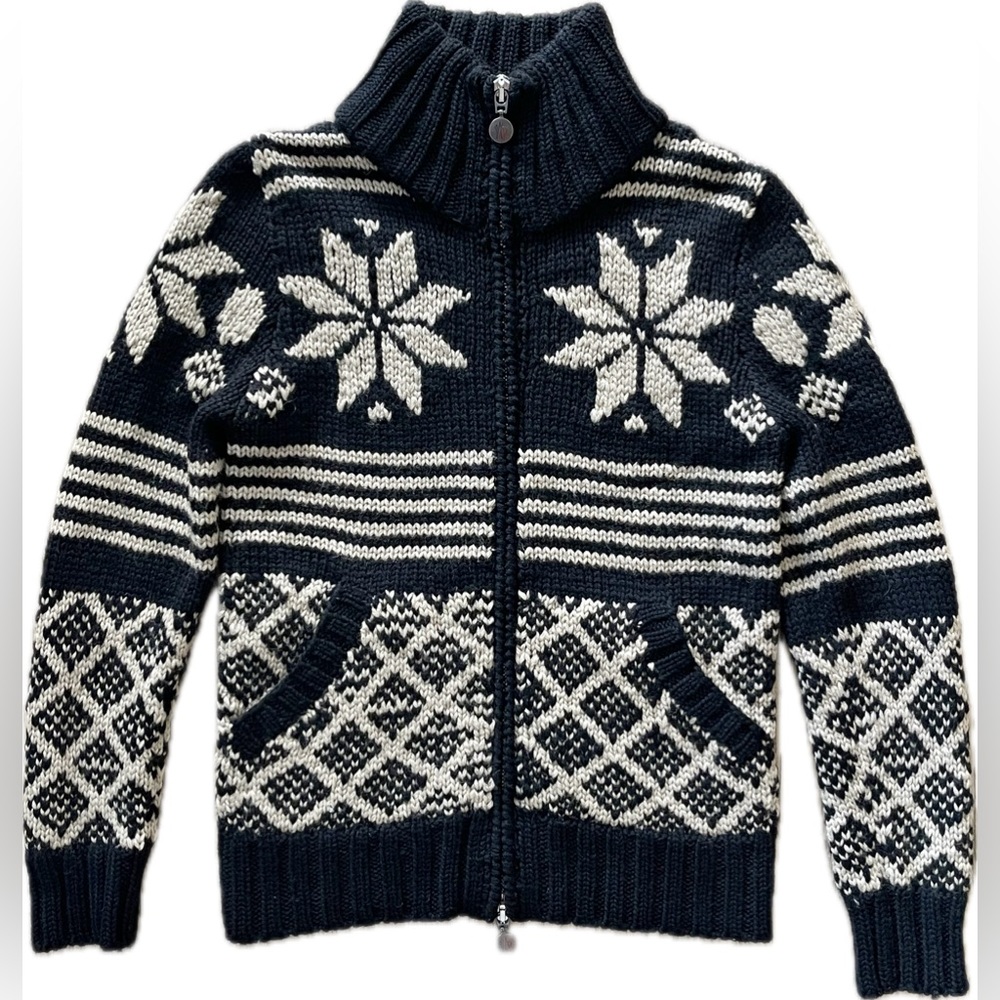 Moncler Men’s Wool Cardigan Sweater in Black/Beige